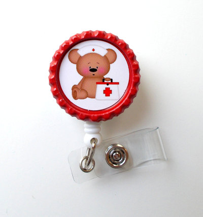 Nursing bear - pediatric badge holder - nicu nurse badge reel - picu name badge - nurses badge - cute badge reel