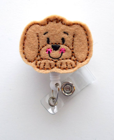Puppy face - name badge holder - cute badge reel - nurse badge holder - nursing badge clip - teacher badge reel