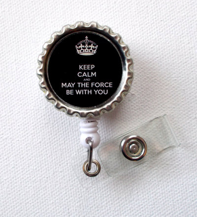 Keep calm and may the force be with you - star wars id badge holder - badge reel - name badge holder - bottle cap badge - nursing badges