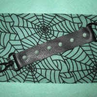 Black Leather Bracelet with Mint Green Spikes - Thumbnail 1