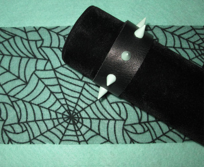 Black Leather Bracelet with Mint Green Spikes