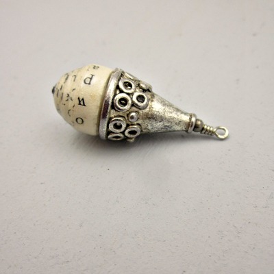 Handmade Chunky Salvaged Paper Bead Pendant with Silver Accents: Mondo
