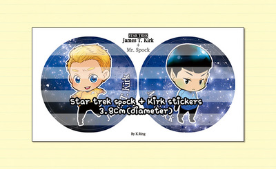 Star trek - circle shape stickers - James T. Kirk , Spock