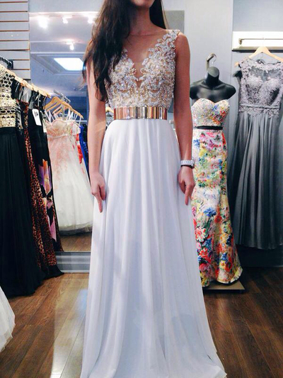 Crystal Beaded prom dress,Top Sheer Back prom dress, Long prom dress, Chiffon Prom Dress,BDS00088