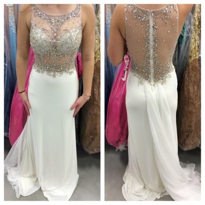 Round Neck prom dress,Sheer Back prom dress,Top Floor Length prom dress,Long prom dress,Chiffon Prom Dress,White prom dresses,BDS00102