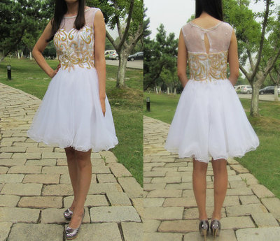 Beautiful prom dress,Round Neck prom dress,Sleeveless prom dress,Short Homecoming Dress,White prom dresses,BDS00112