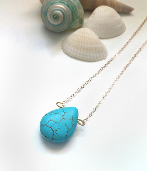 Turquoise Drop Necklace - 14k Gold Filled