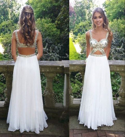white prom dress, backless prom dress, long prom dress, unique prom dress, party dress, long evening dress, E105
