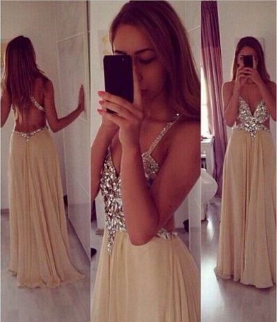 champagne prom dress, long prom dress, prom dress 2015, sexy prom dress, backless prom dress, long evening dress, E124