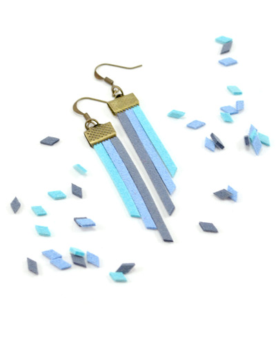 Fringe Earrings in Blue Ombre - Vegan Suede