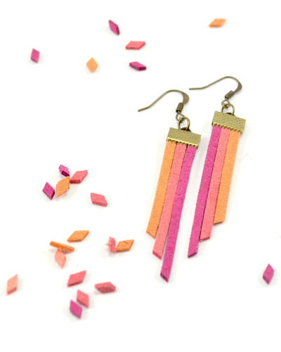 Fringe Earrings in Pink and Orange - Vegan Suede