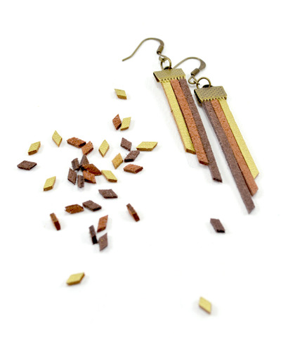 Fringe Earrings in Brown and Gold - Vegan Suede