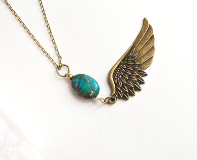 Feather Necklace, Dream Necklace, Angel Wing Necklace, Jasper and Feather, Bohemian