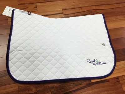 The Legal Equestrian Ogilvy Baby Pad in white with dark purple binding, light purple piping