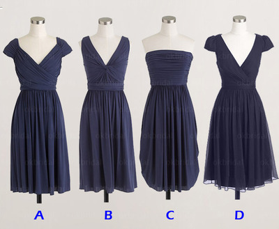 Navy blue bridesmaid dress, chiffon bridesmaid dresses, short bridesmaid dress, popular bridesmaid dresses, wedding bridesmaid dress, PD15487