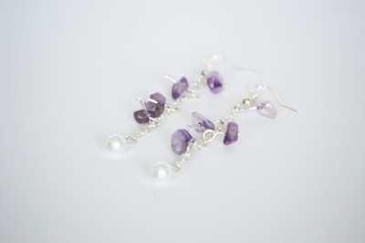 Amethyst Chip and Glass Pearl Earrings