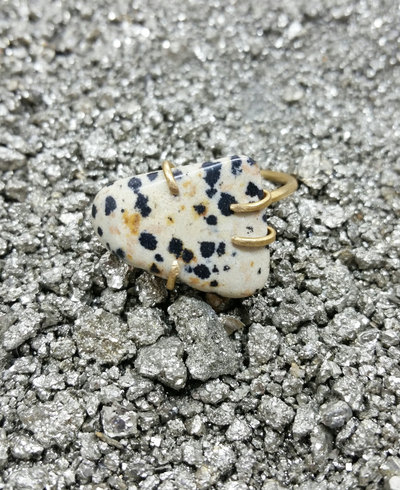 Dalmatian Jasper Brass Ring Size 8.5
