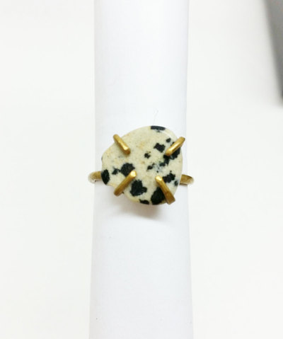 Dalmatian Jasper Brass Ring Size 5