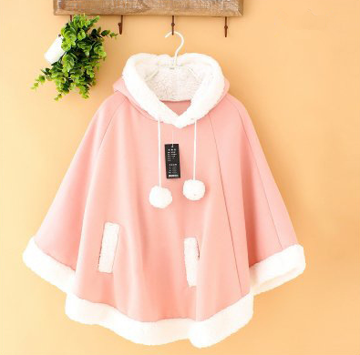 Japanese kawaii hooded fleece cloak coat