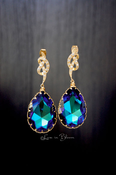 Large Bridal Earrings In Heliotrope Swarovski Drops- Style # E159-H