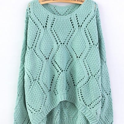 Green large rhombic hollow sweet sweater  71909 - Thumbnail 4