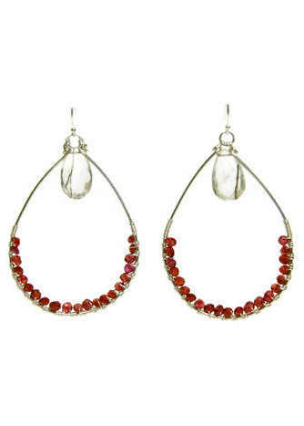 Teardrop Earrings - One of A Kind - Silver/Garnet/Quartz