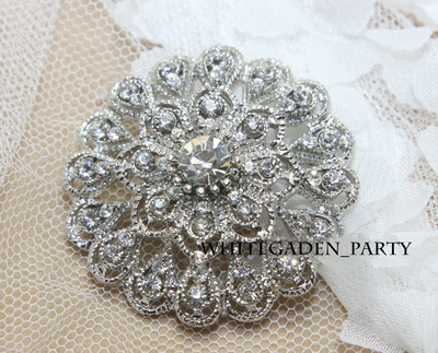 Round Flower Bouquet Crystal Rhinestone Wedding Bridal Brooch Pin