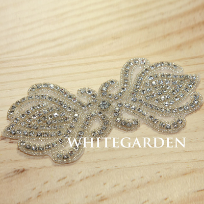 Crystal rhinestone rhombus applique wedding bridal glass applique sash patch - Thumbnail 5