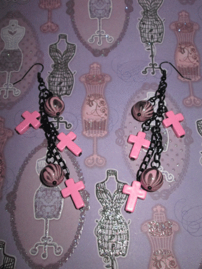 Pink and Black Zebra and Cross Earrings