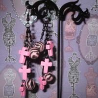 Pink and Black Zebra and Cross Earrings - Thumbnail 2