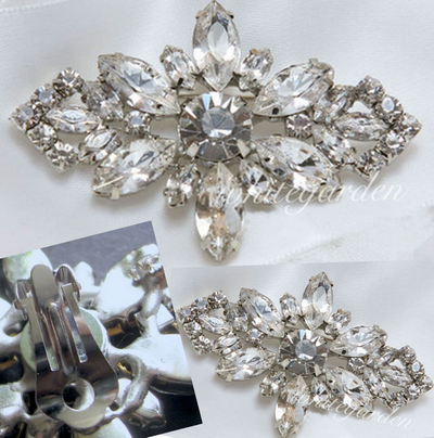 Rhinestone Crystal Rhombus Silver Wedding Bridal High Heel Shoes clips - a pair