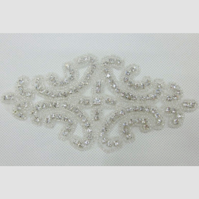 Iron or sew rhombus crystal rhinestone applique wedding bridal applique - Thumbnail 5