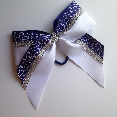 Navy, Silver, and White Swirl Bow