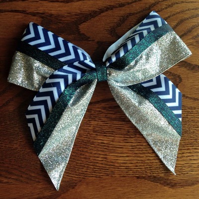 Navy, Silver, and White Chevron-Topped Bow