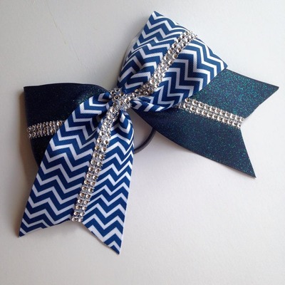 Navy Chevron and Glitter with Rhinestones