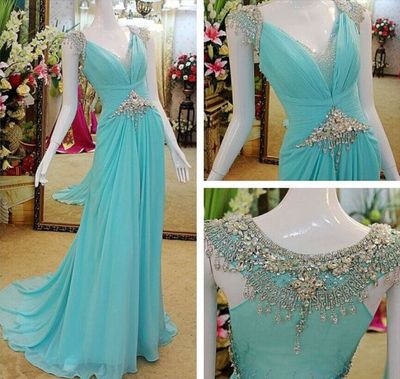 blue prom dress, chiffon prom dress, prom dress 2015, cheap prom dress, long evening dress, E196