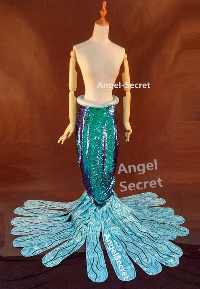 P149 Green sequins Mermaid Skirt Fish Ariel tail Costume swimable park version