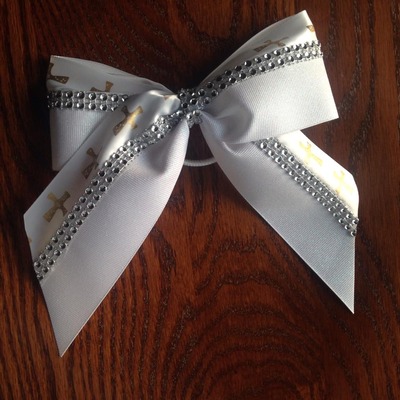 Glitter White, Gold Crosses, and Rhinestones