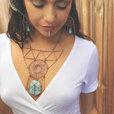 Dream necklace  - copper + turquoise geode - Thumbnail 1