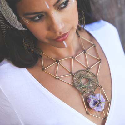 Dream necklace - gold + antique brass + amethyst geode - Thumbnail 1