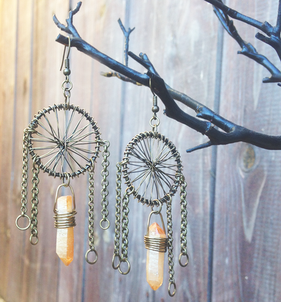 DREAM CATCHER EARRINGS - ANTIQUE BRASS + DRUZY AGATE