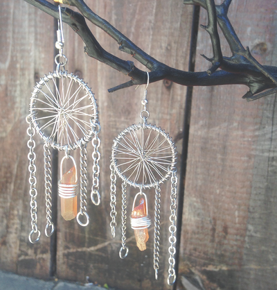 DREAM CATCHER EARRINGS - SILVER + DRUZY AGATE
