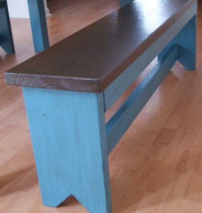 Primitive bench in blue glaze. rustic handmade bench, shabby chic finish