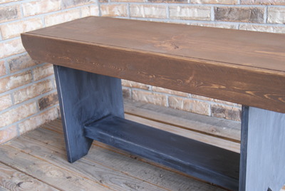 Rustic bench. shabby chic black distressed and glazed. primitive styling.