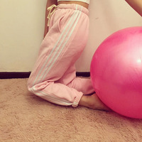 Harajuku style soft pink sports striped loose lace harem pants - Thumbnail 3