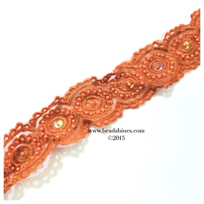 Orange Beaded Lace Trim