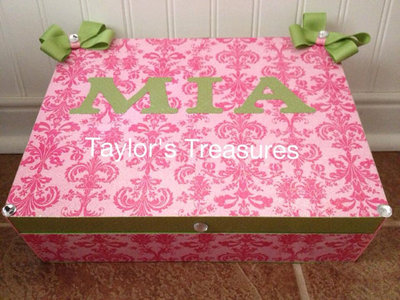 Taylors Treasures - Personalized Custom Wooden Memory Box - Photo Box - Any Patterns/Colors