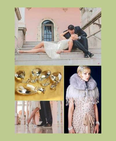 FULL SET-Great Gatsby Full Costume-Daisy Buchanan's Chandelier Dress, Feather Cape, Faux Fur Collar and Headband