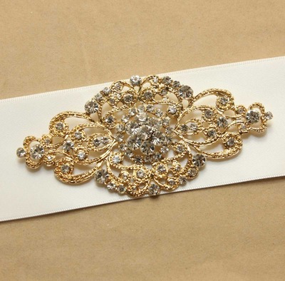 Vintage Dress Crystal Rhinestone Bridal Wedding Gold Buckle Metal Brooch Pin