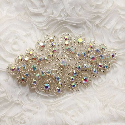 Lot of 2 ab crystal rhinestone rhombus applique wedding bridal beaded patch - Thumbnail 5